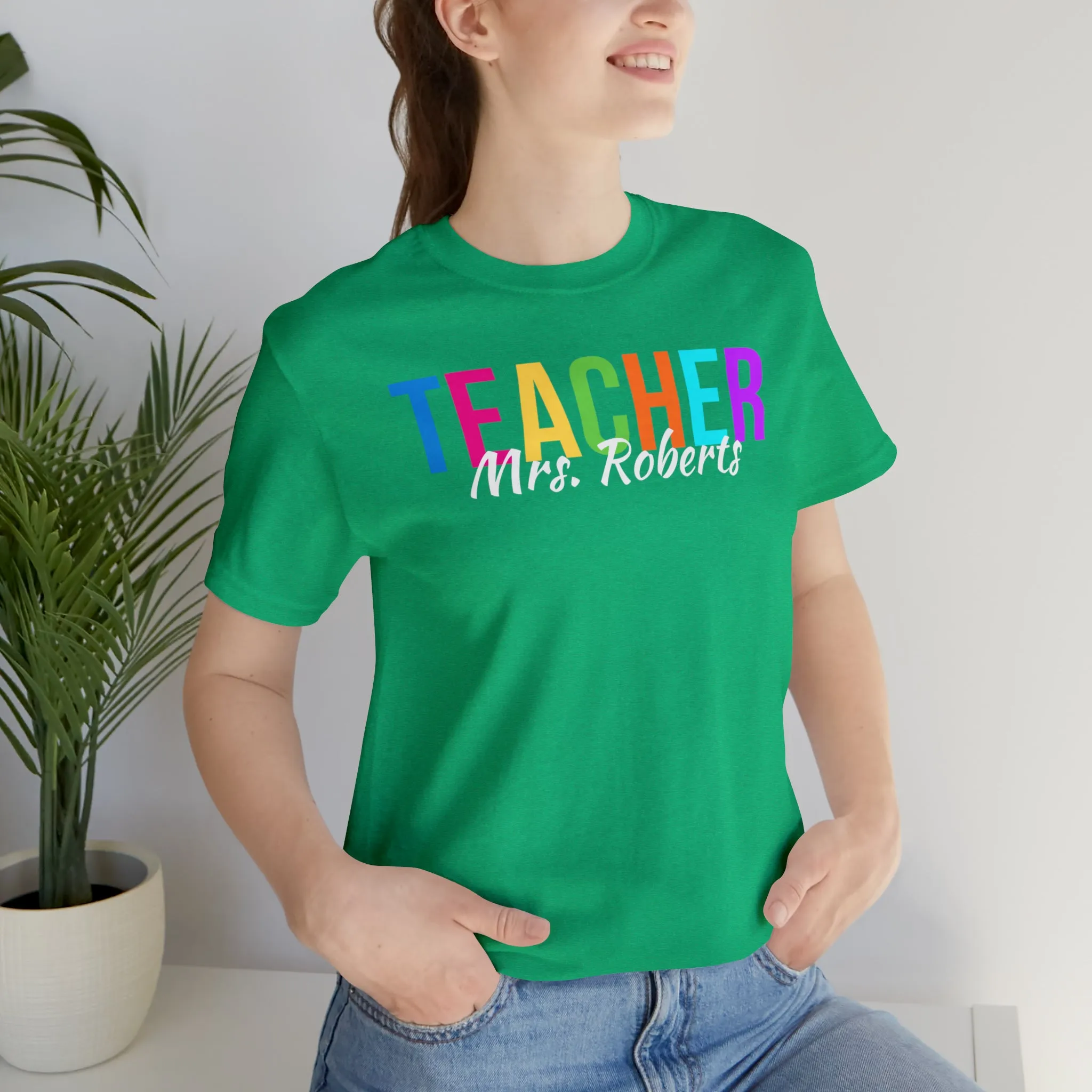 CUSTOM Multicolored Teacher Personalized T-Shirt | Teacher's School Tee |  Bella Canvas 3001 Unisex | School Short Sleeve Tshirt