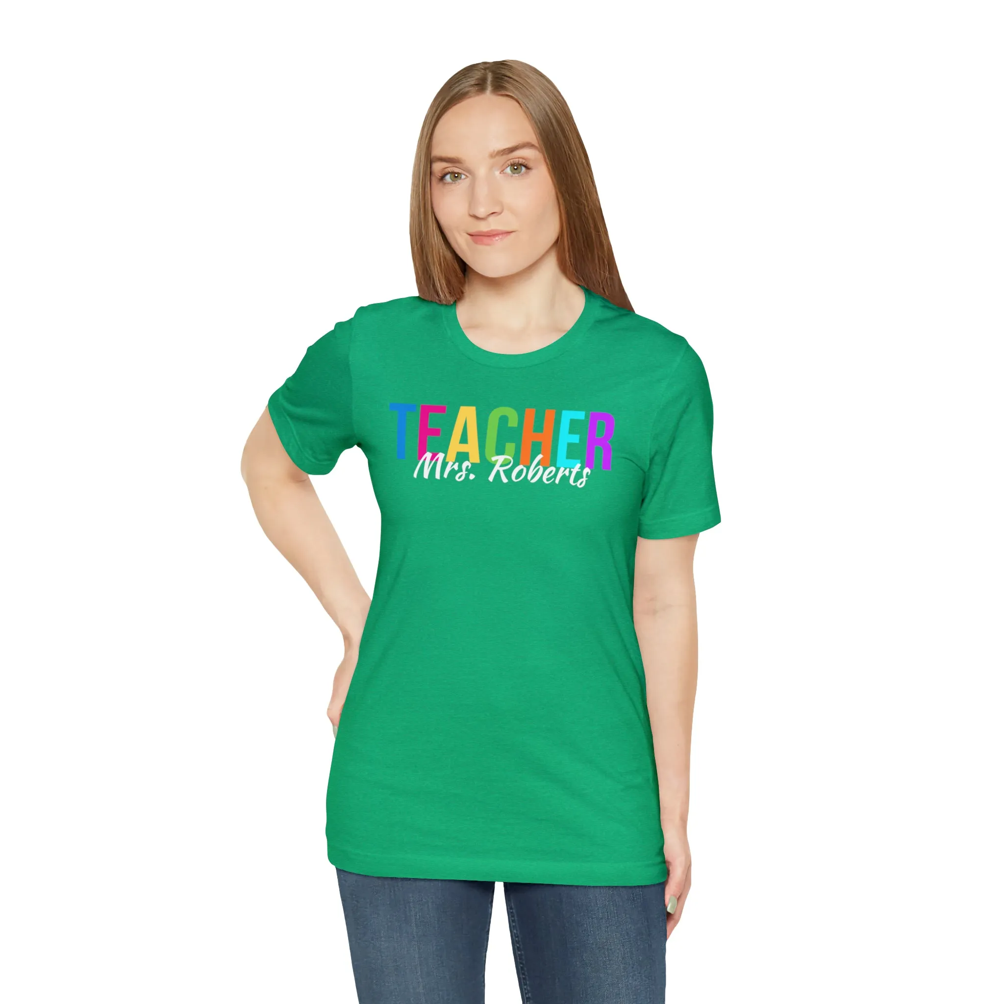 CUSTOM Multicolored Teacher Personalized T-Shirt | Teacher's School Tee |  Bella Canvas 3001 Unisex | School Short Sleeve Tshirt