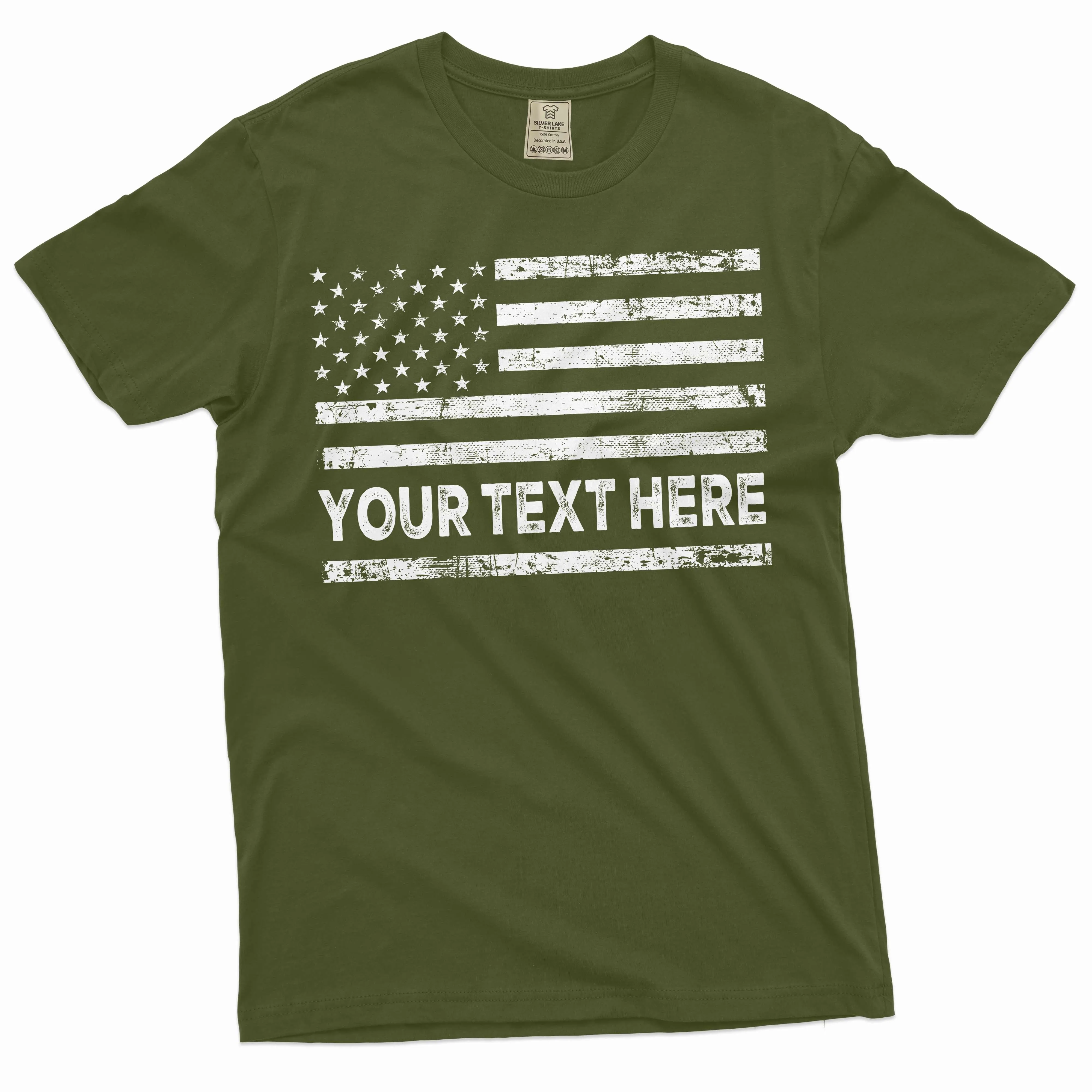 Custom USA Flag Add your Text T-shirt American Flag with personalized text 4th of July tee