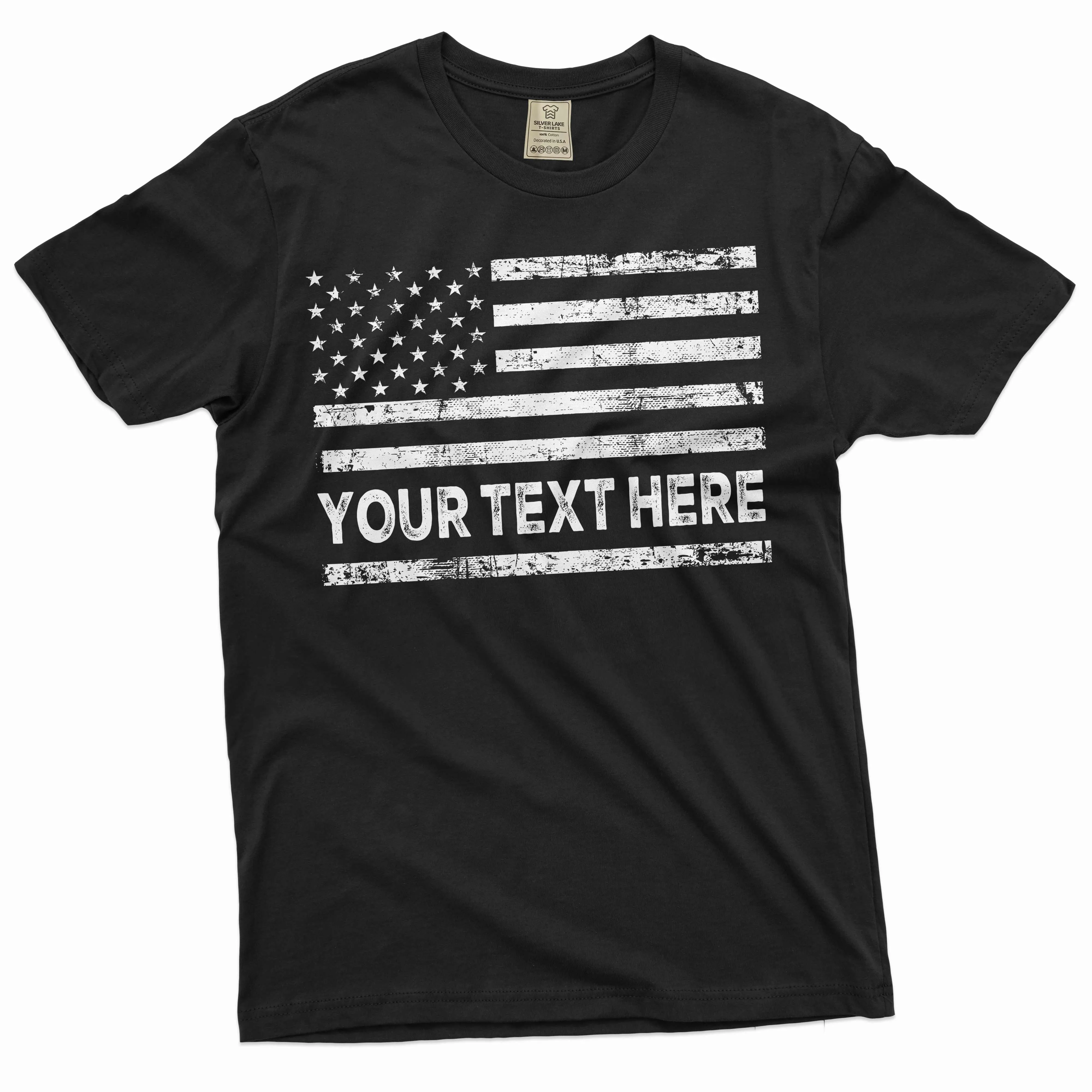 Custom USA Flag Add your Text T-shirt American Flag with personalized text 4th of July tee