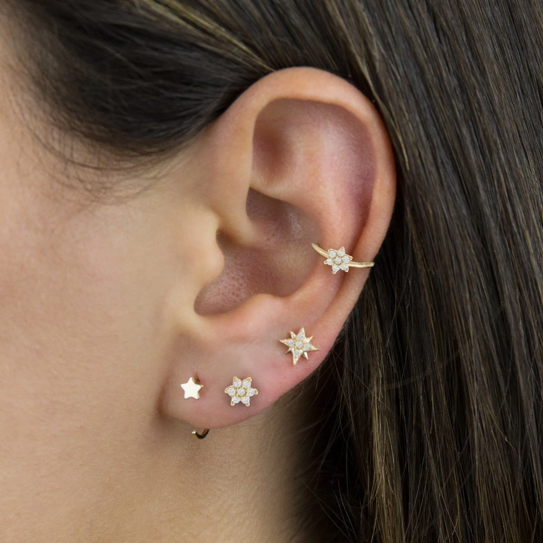 CZ Flower Threader/Ear Cuff 14K