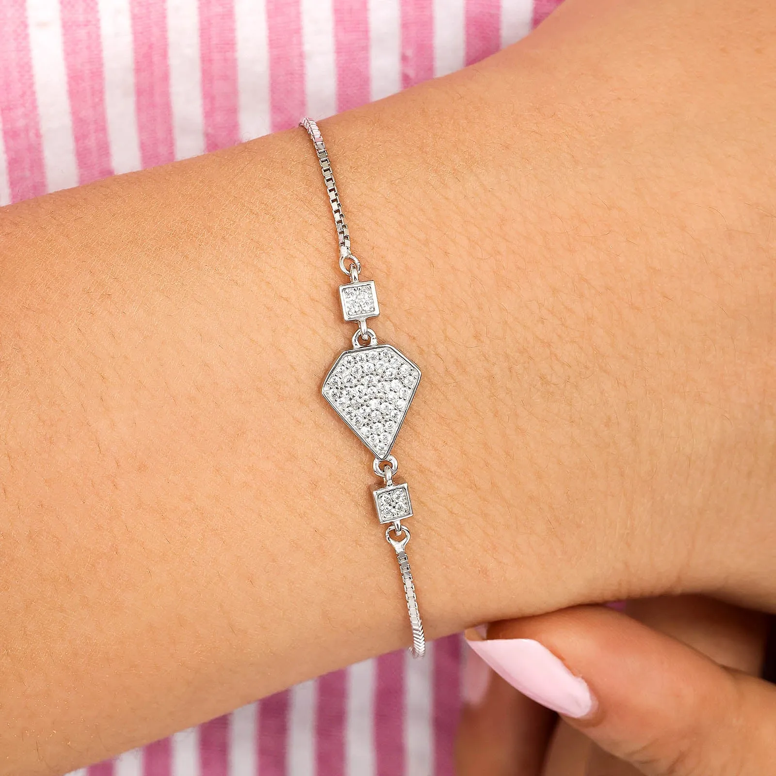 Cz Stone Bracelet with Diamond Cut Design 925 Sterling Silver