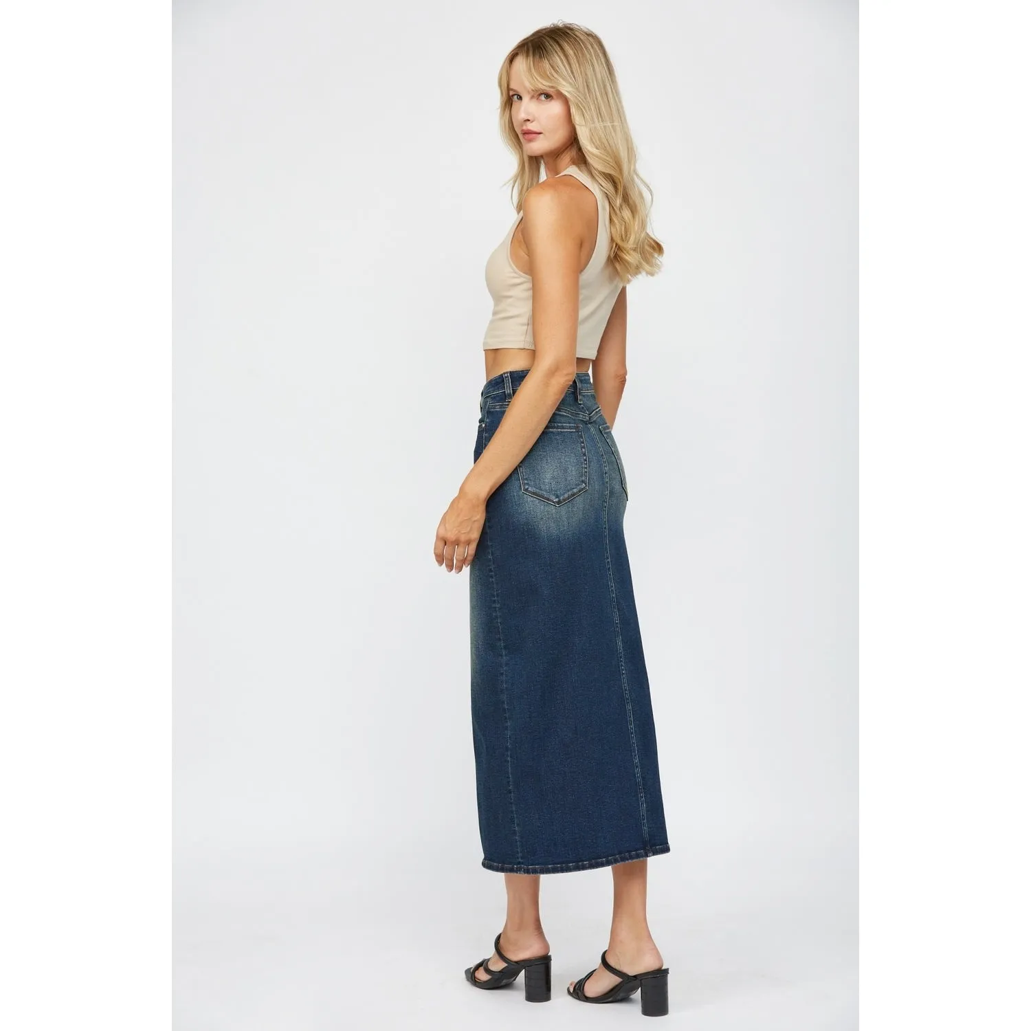 Dallas Cowgirl Denim Maxi Skirt with front slit