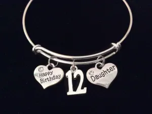 Daughter Happy Birthday 12th Expandable Charm Bracelet Adjustable Bangle Trendy Gift (Other Numbers Available)