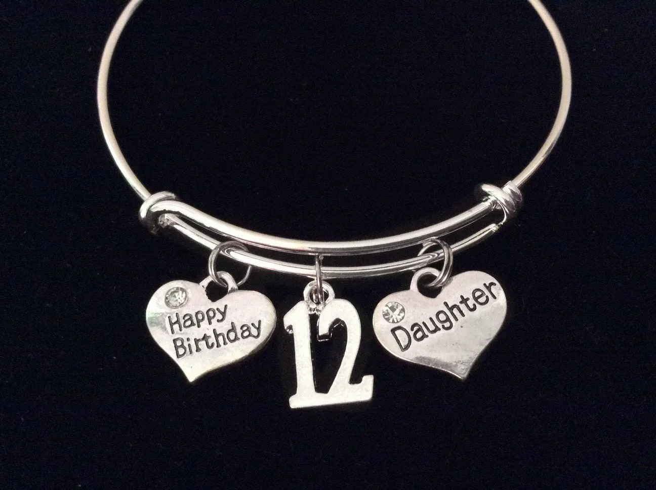 Daughter Happy Birthday 12th Expandable Charm Bracelet Adjustable Bangle Trendy Gift (Other Numbers Available)