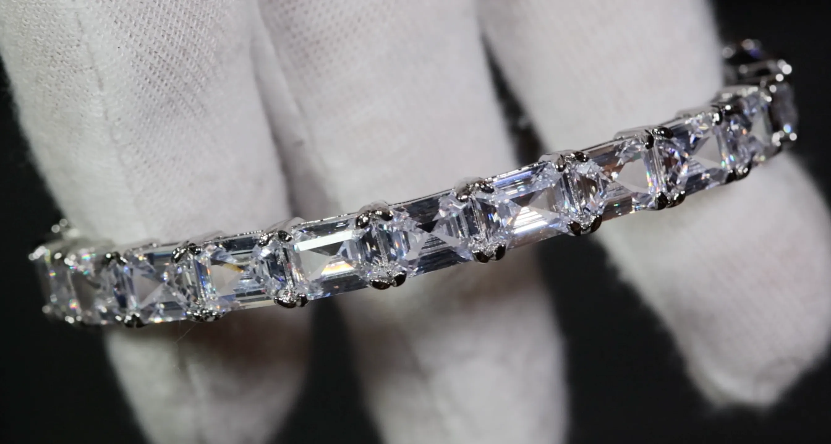 Diamond Bangle | Asscher Cut Diamond Bracelet | Baguette Bracelet