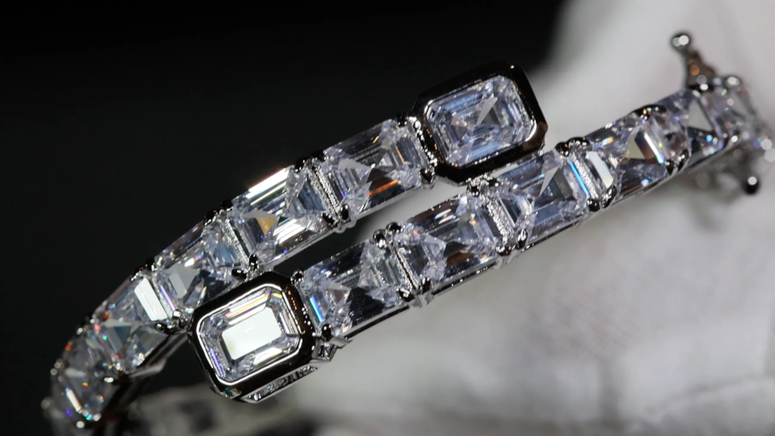 Diamond Bangle | Asscher Cut Diamond Bracelet | Baguette Bracelet