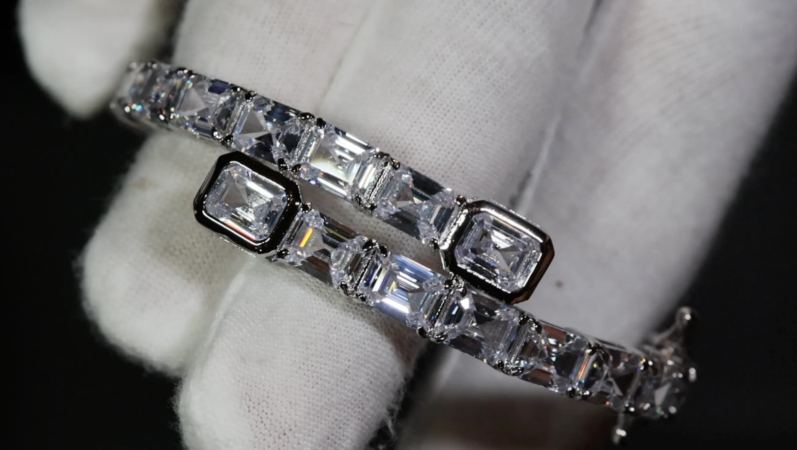 Diamond Bangle | Asscher Cut Diamond Bracelet | Baguette Bracelet