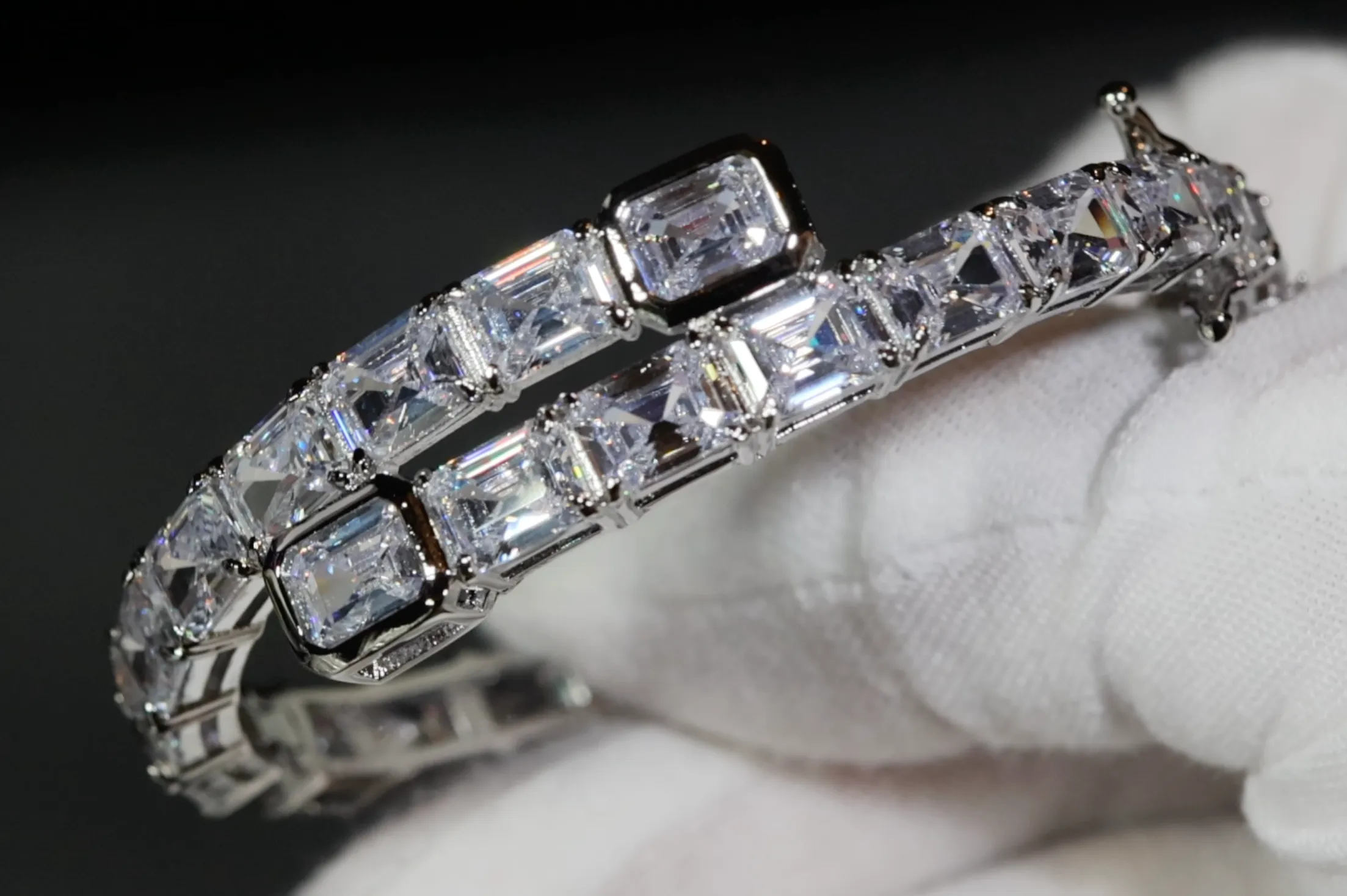 Diamond Bangle | Asscher Cut Diamond Bracelet | Baguette Bracelet