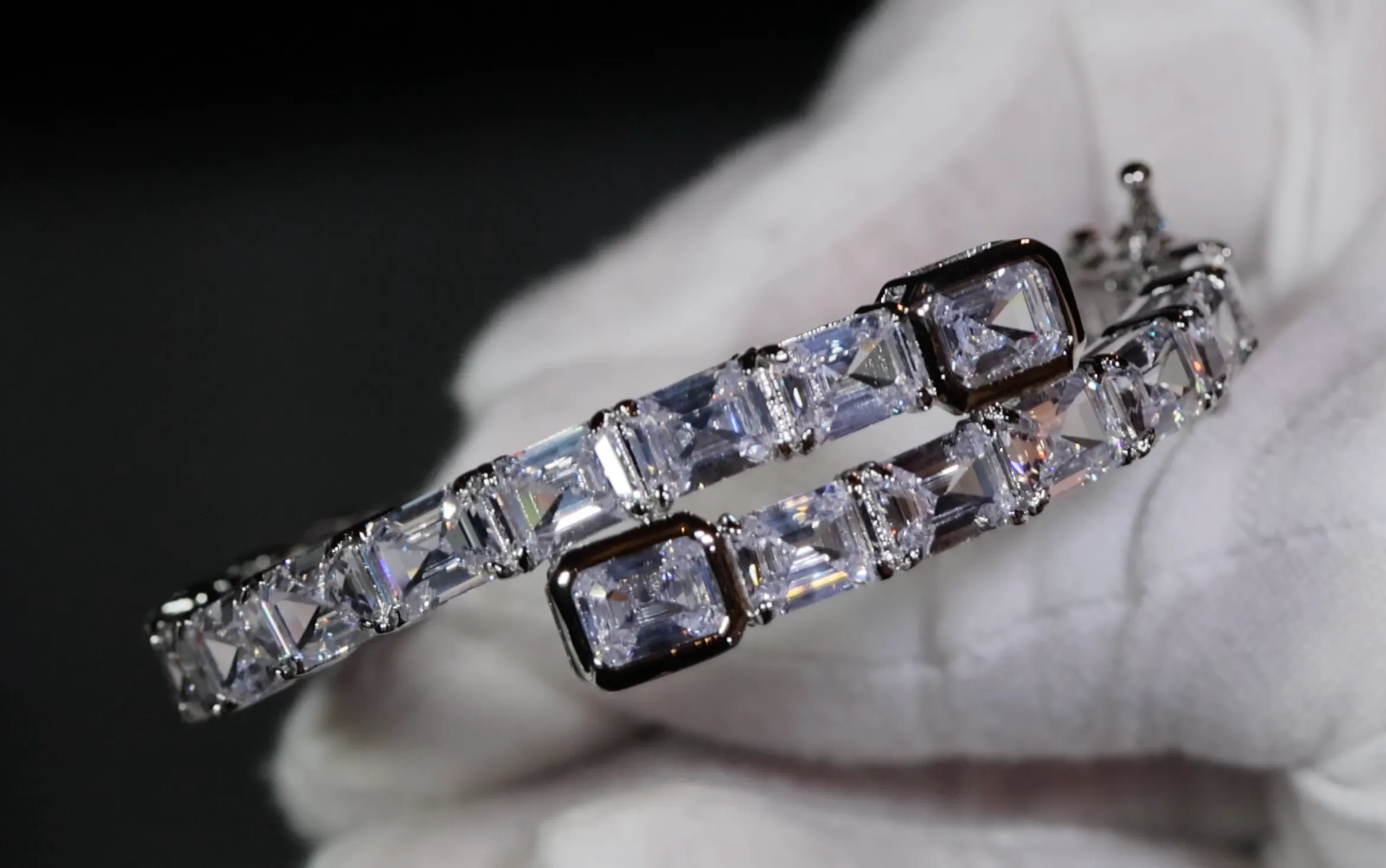 Diamond Bangle | Asscher Cut Diamond Bracelet | Baguette Bracelet