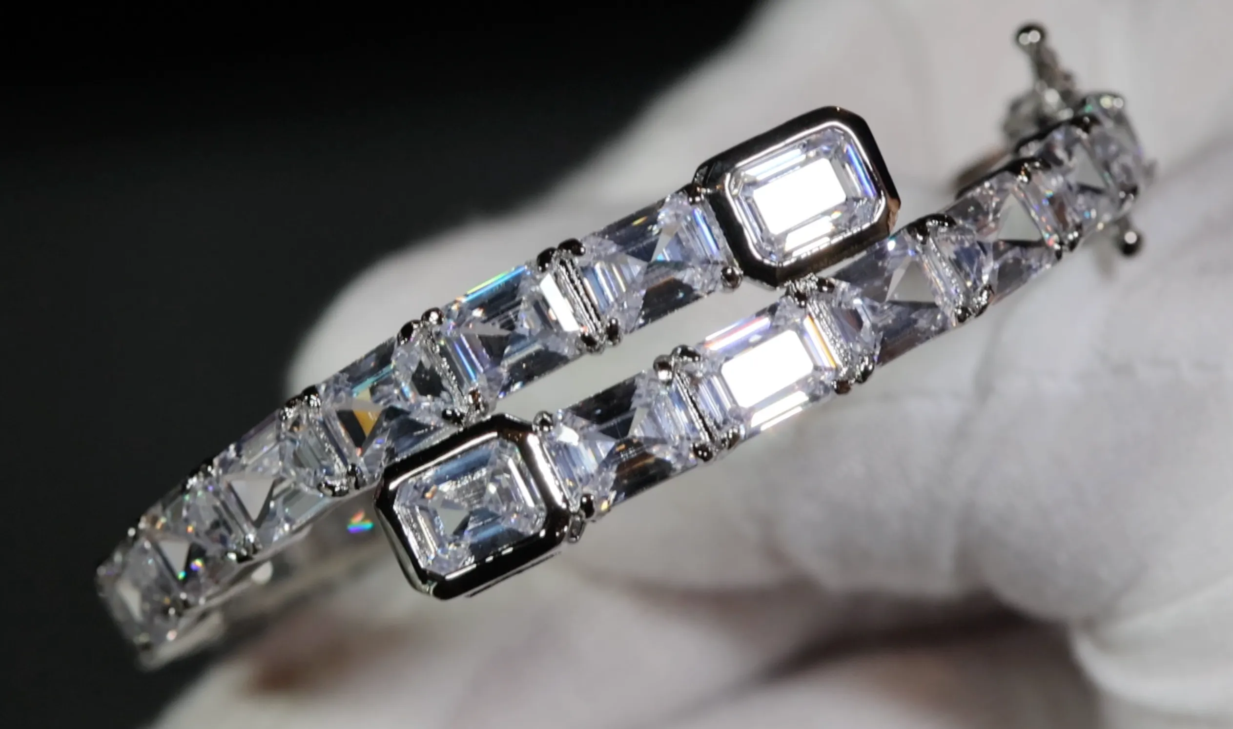 Diamond Bangle | Asscher Cut Diamond Bracelet | Baguette Bracelet