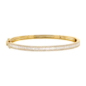 Diamond Pave X Baguette Bangle 14K