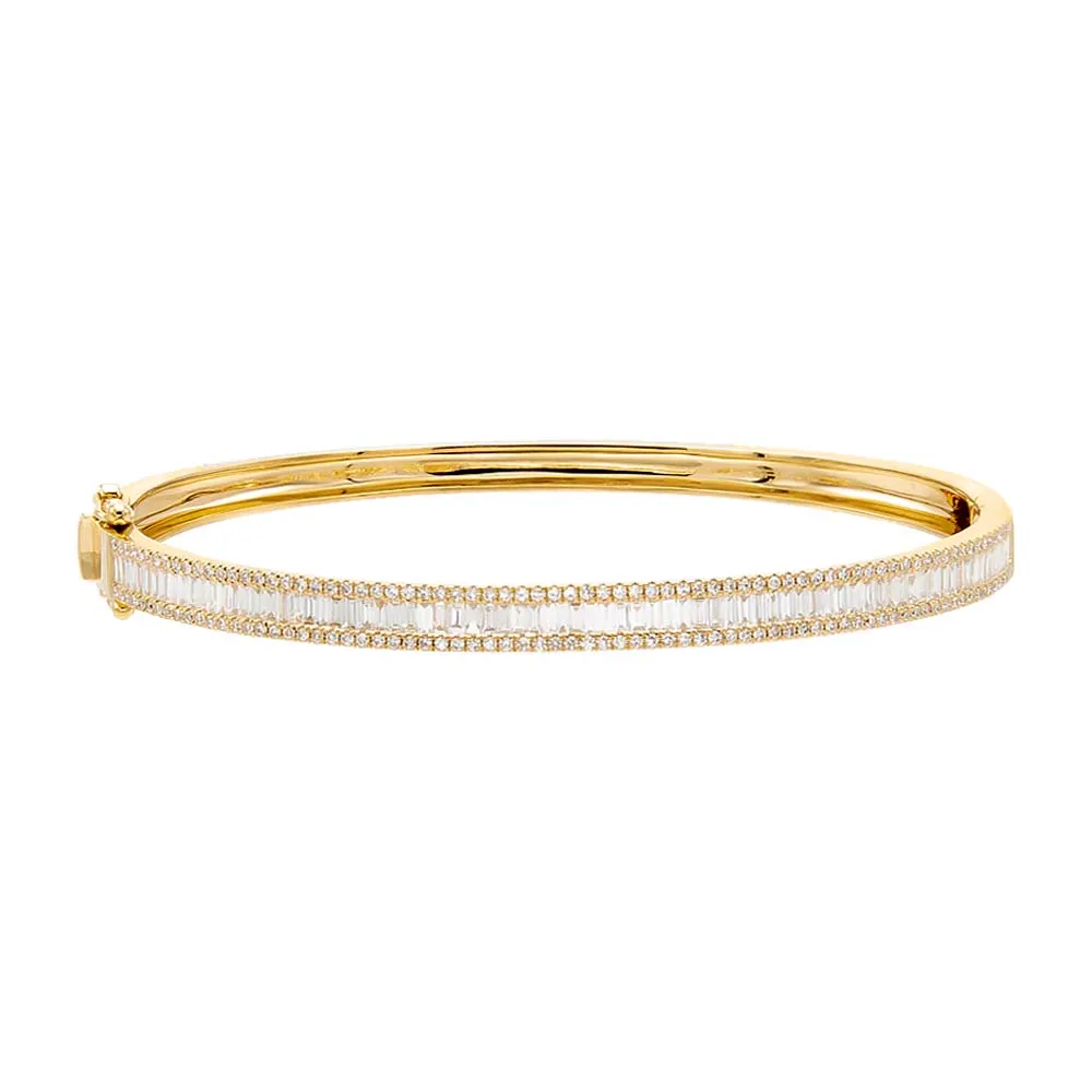 Diamond Pave X Baguette Bangle 14K