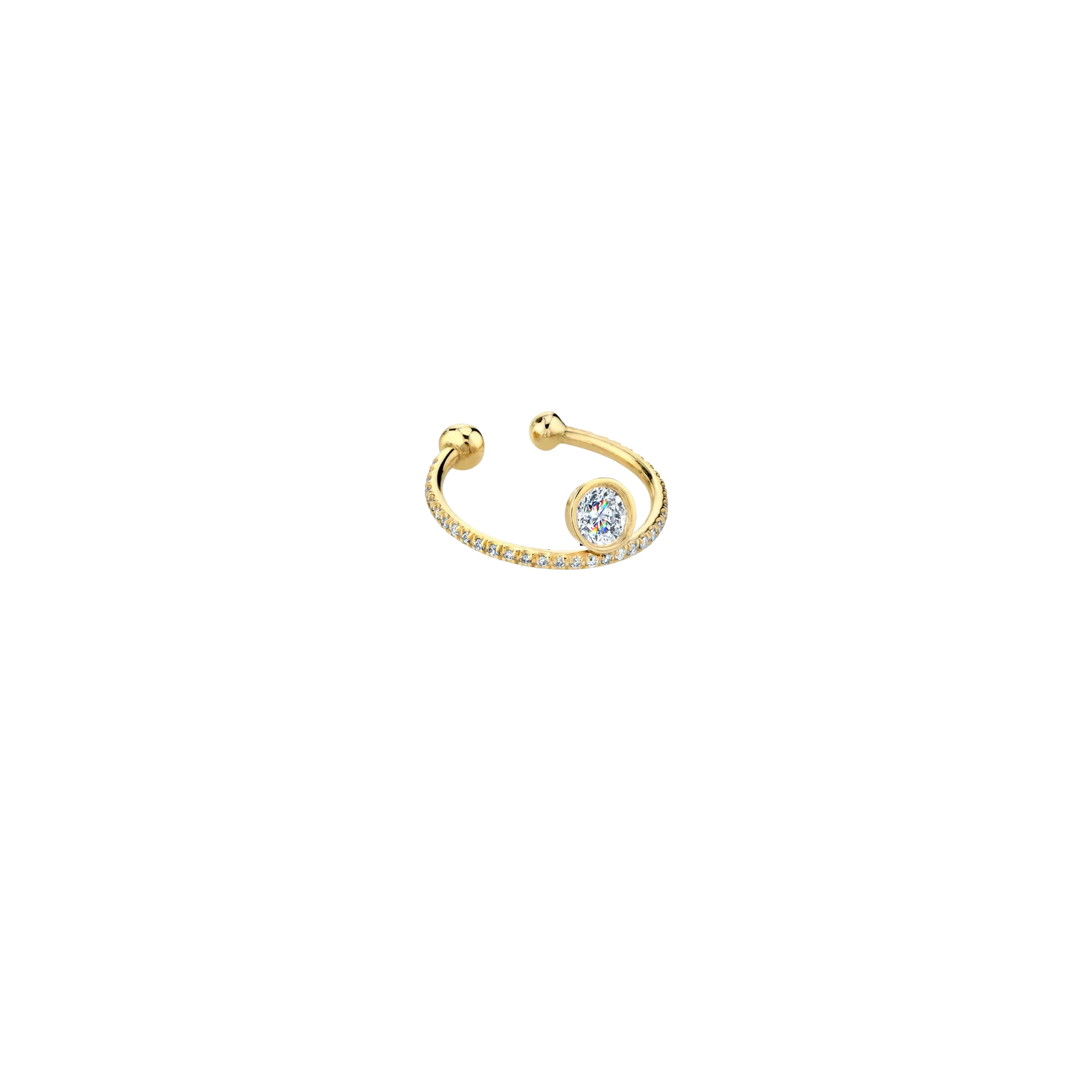 Disc Ear Cuff with Floating Diamond and Pavé White Diamonds