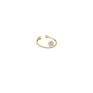 Disc Ear Cuff with Floating Diamond and Pavé White Diamonds
