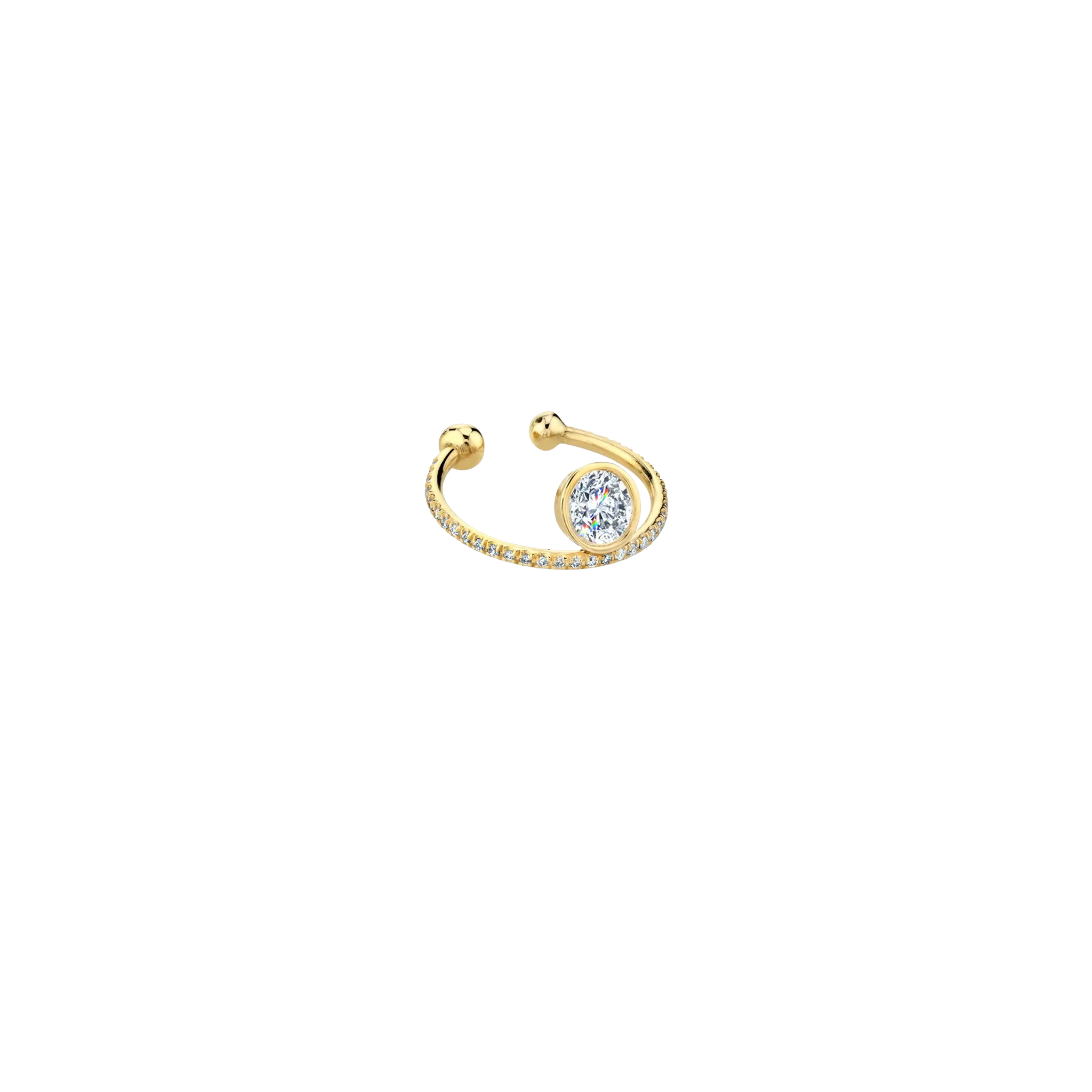 Disc Ear Cuff with Floating Diamond and Pavé White Diamonds