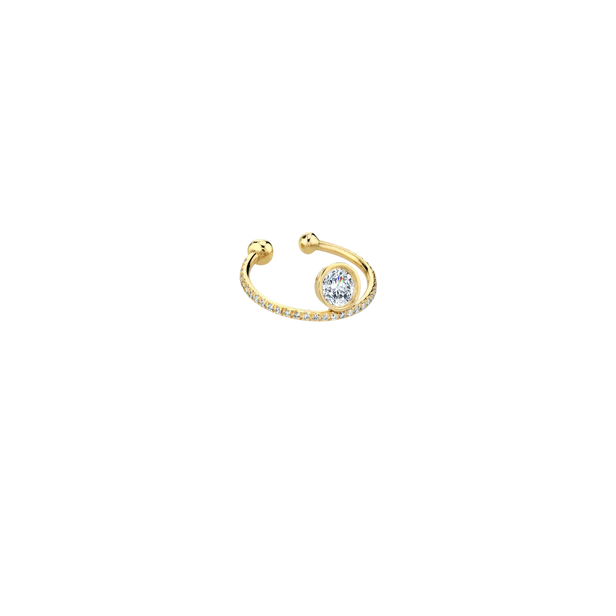 Disc Ear Cuff with Floating Diamond and Pavé White Diamonds