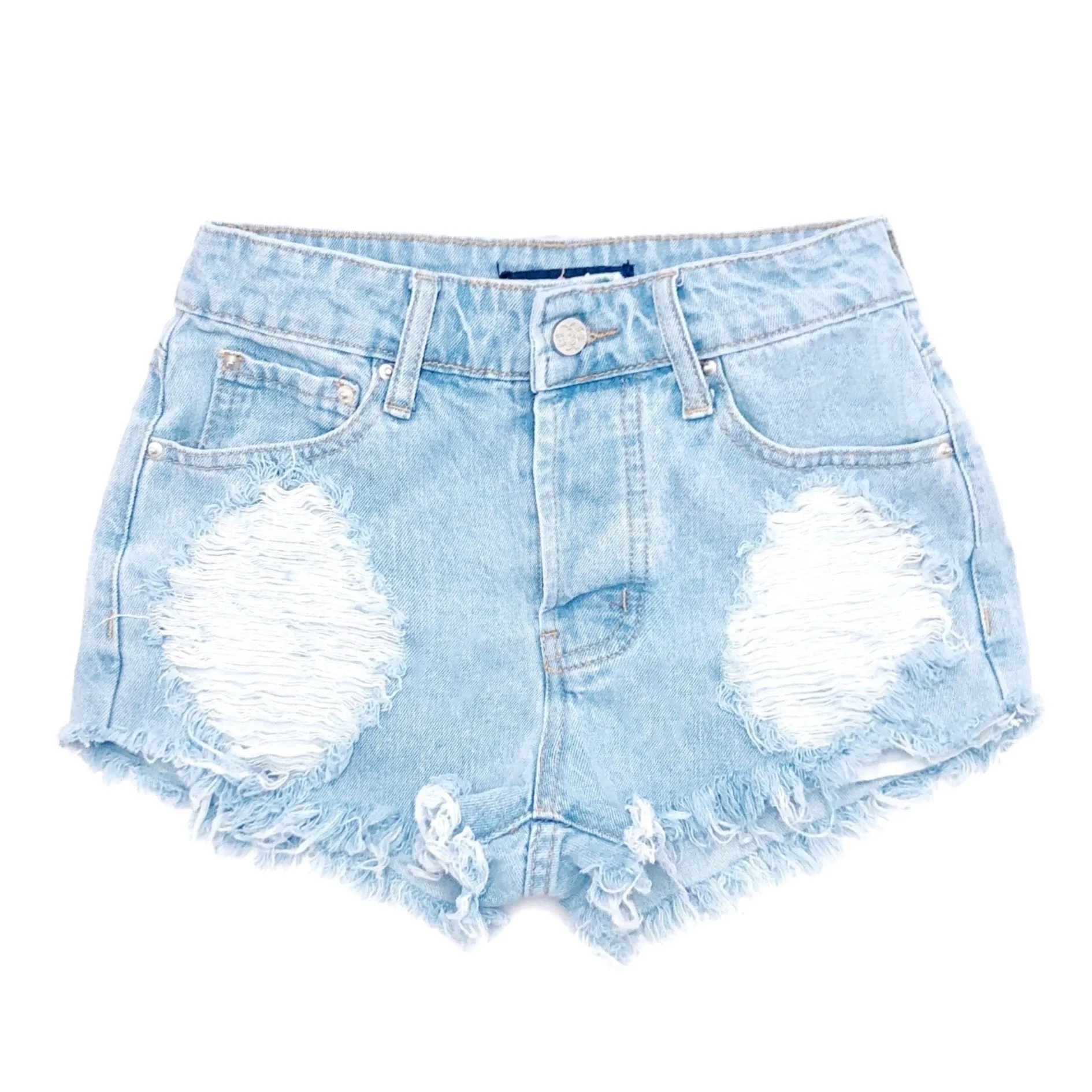 Distressed High Waisted Denim Shorts  - The Ashley