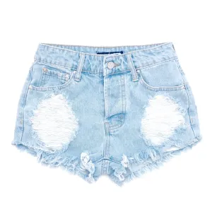 Distressed High Waisted Denim Shorts  - The Ashley