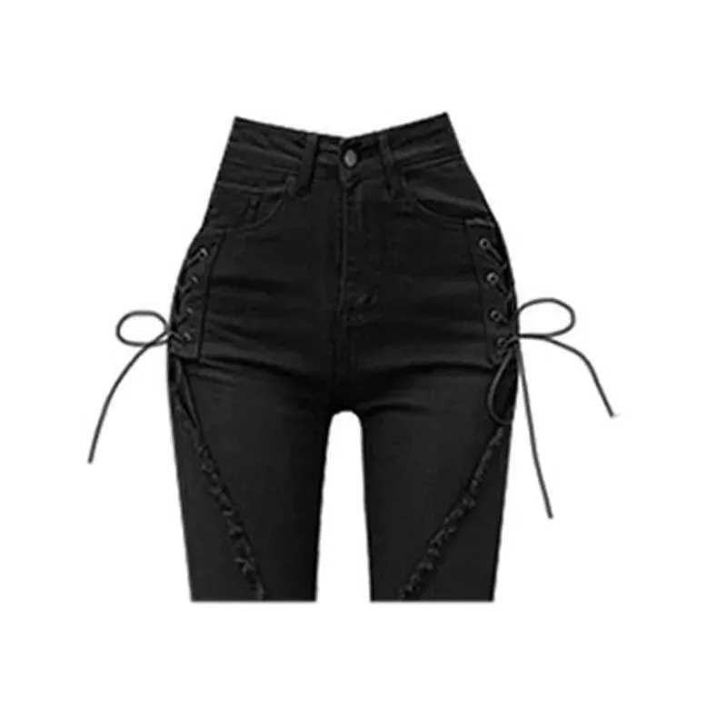 Distressed Low Waisted Black Casual Cargo Flare Pants