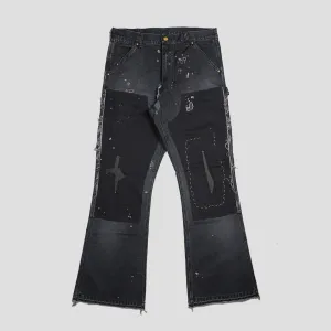 DISTRESSED W-KNEE DENIM PANTS