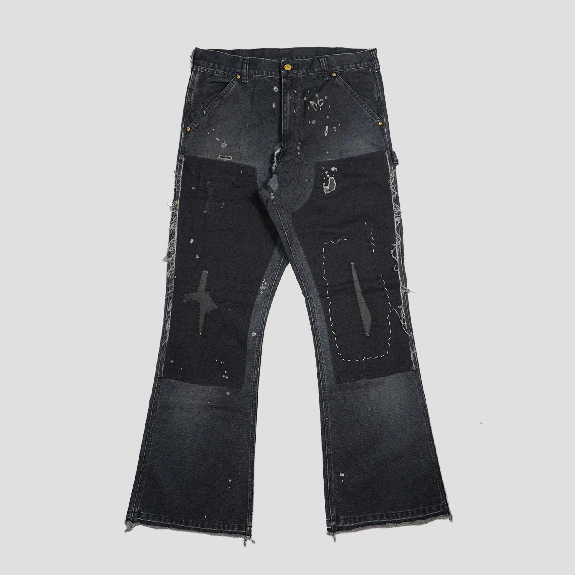 DISTRESSED W-KNEE DENIM PANTS