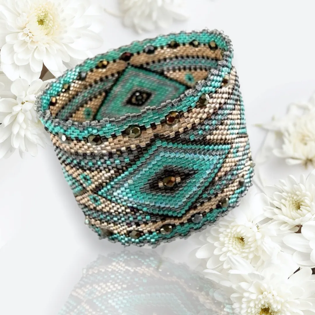 DIY Pattern - Bracelet MAXI LOSANGES vert et sable