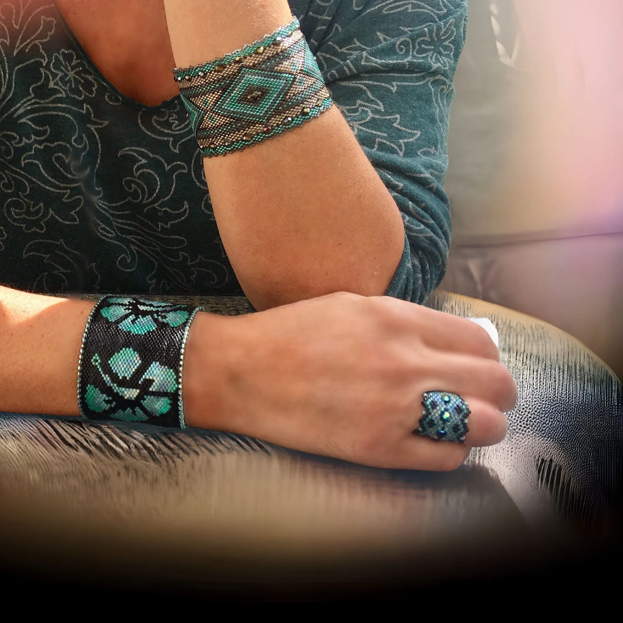 DIY Pattern - Bracelet MAXI LOSANGES vert et sable