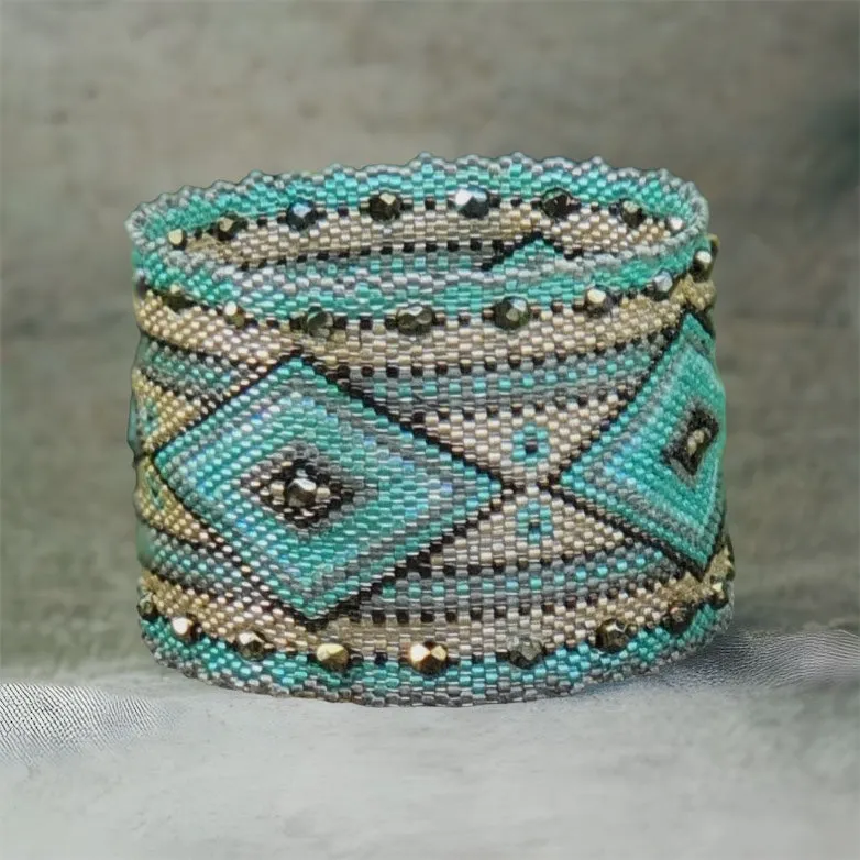 DIY Pattern - Bracelet MAXI LOSANGES vert et sable