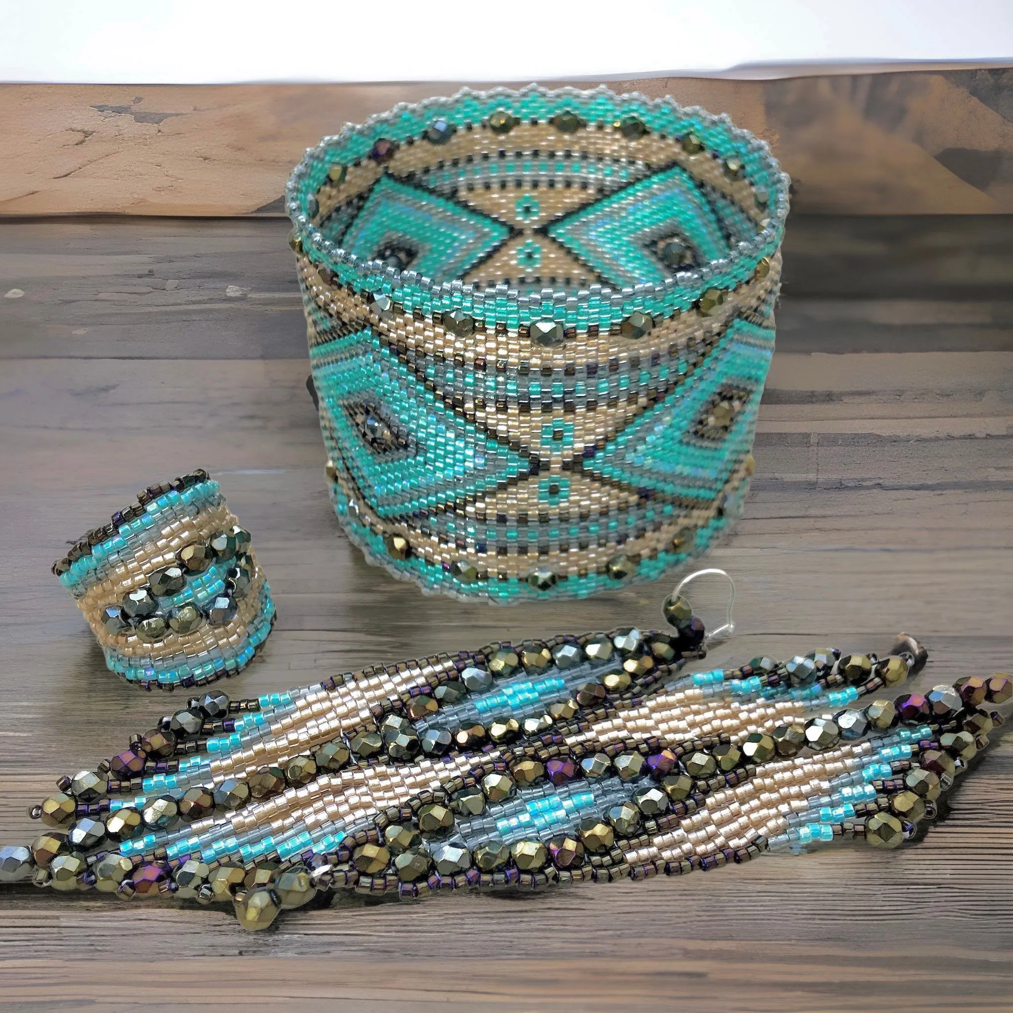 DIY Pattern - Bracelet MAXI LOSANGES vert et sable