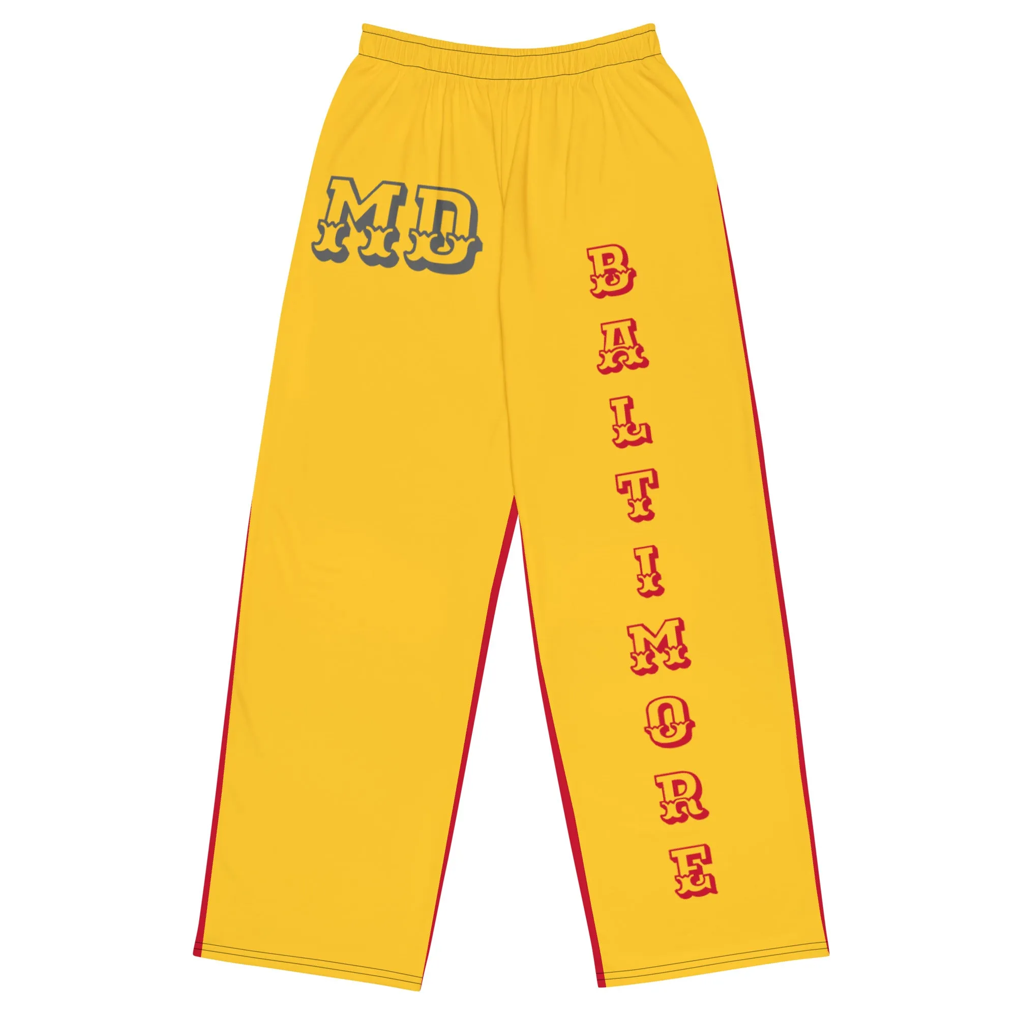 DJD MD- "It's A Baltimore Thang" Unisex 2 Tone Wide-Leg Pants Gold/Red/Grey