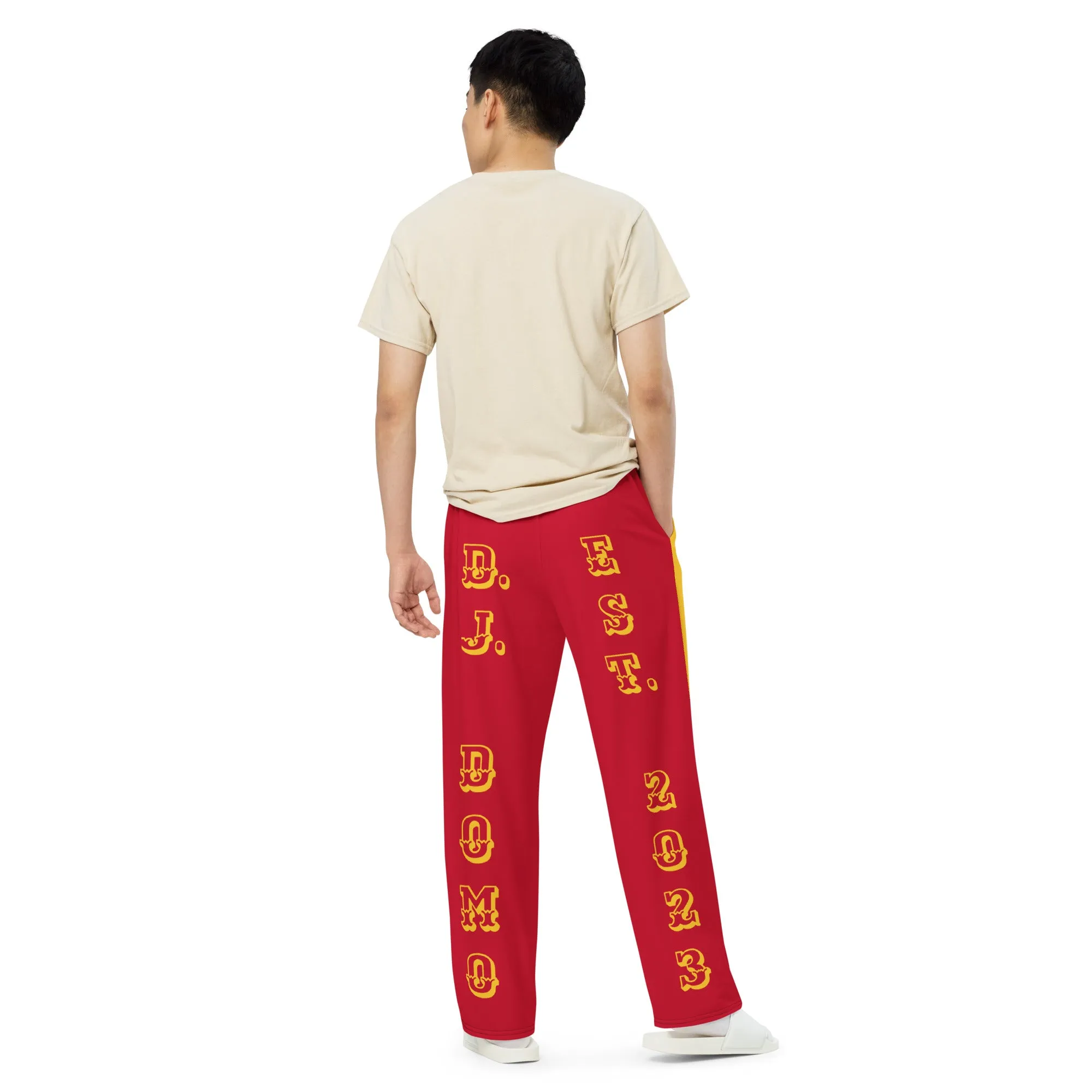 DJD MD- "It's A Baltimore Thang" Unisex 2 Tone Wide-Leg Pants Gold/Red/Grey