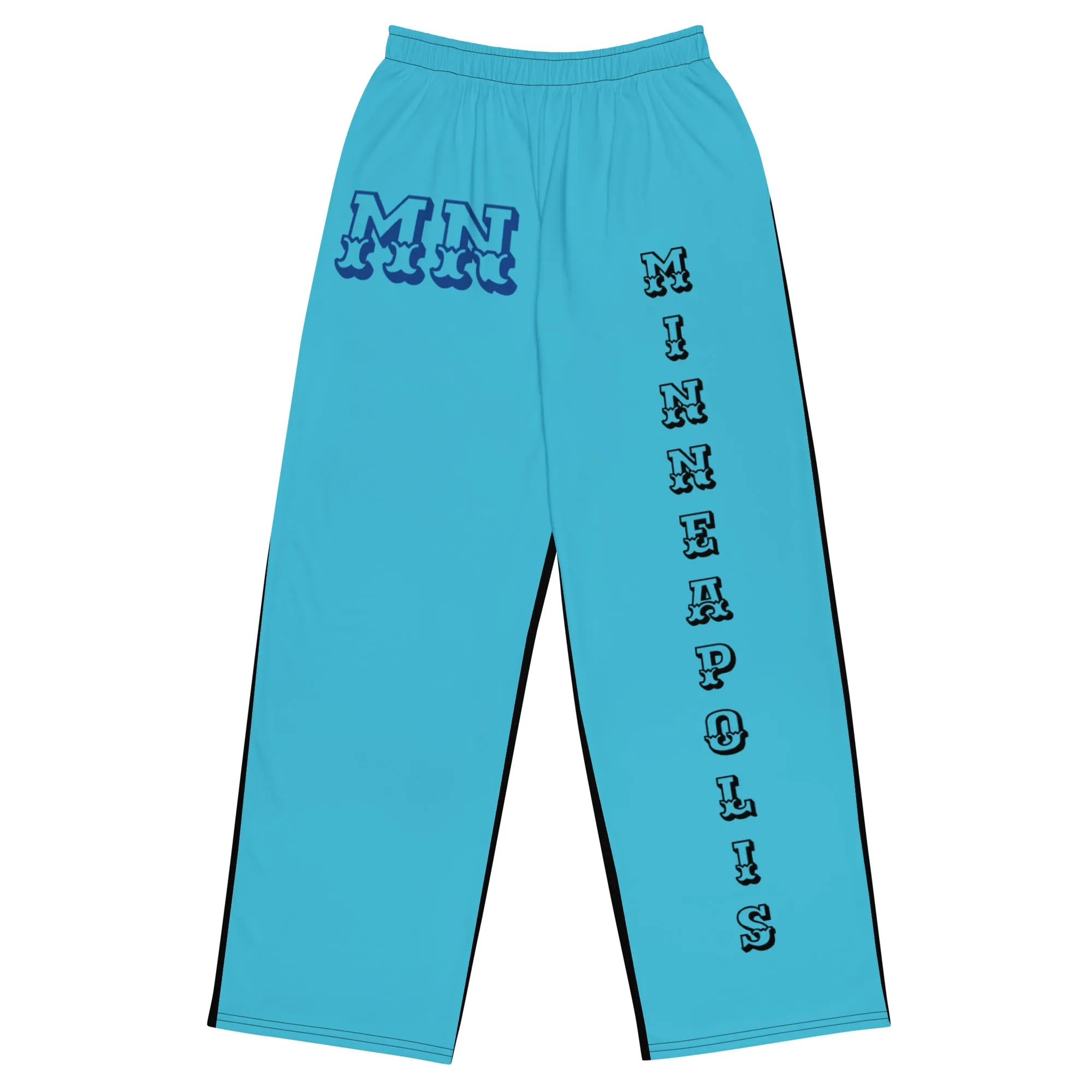 DJD MN- "It's A Minneapolis Thang" Unisex 2 Tone Wide-Leg Pants Turquoise/Black/Blue