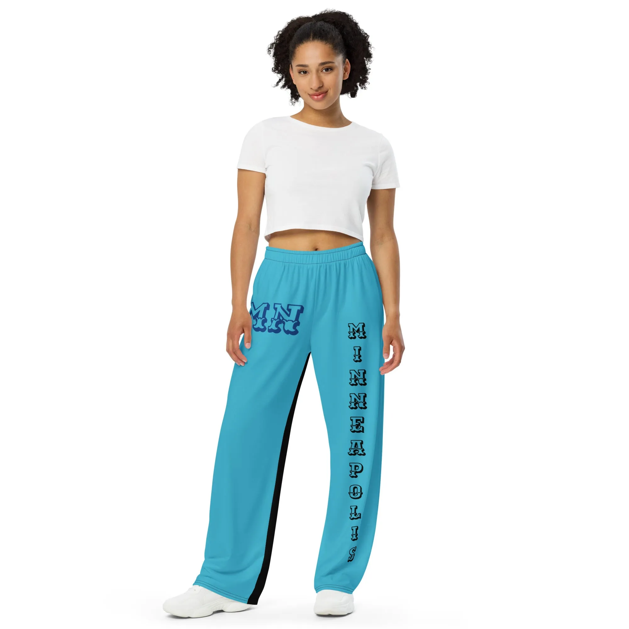 DJD MN- "It's A Minneapolis Thang" Unisex 2 Tone Wide-Leg Pants Turquoise/Black/Blue