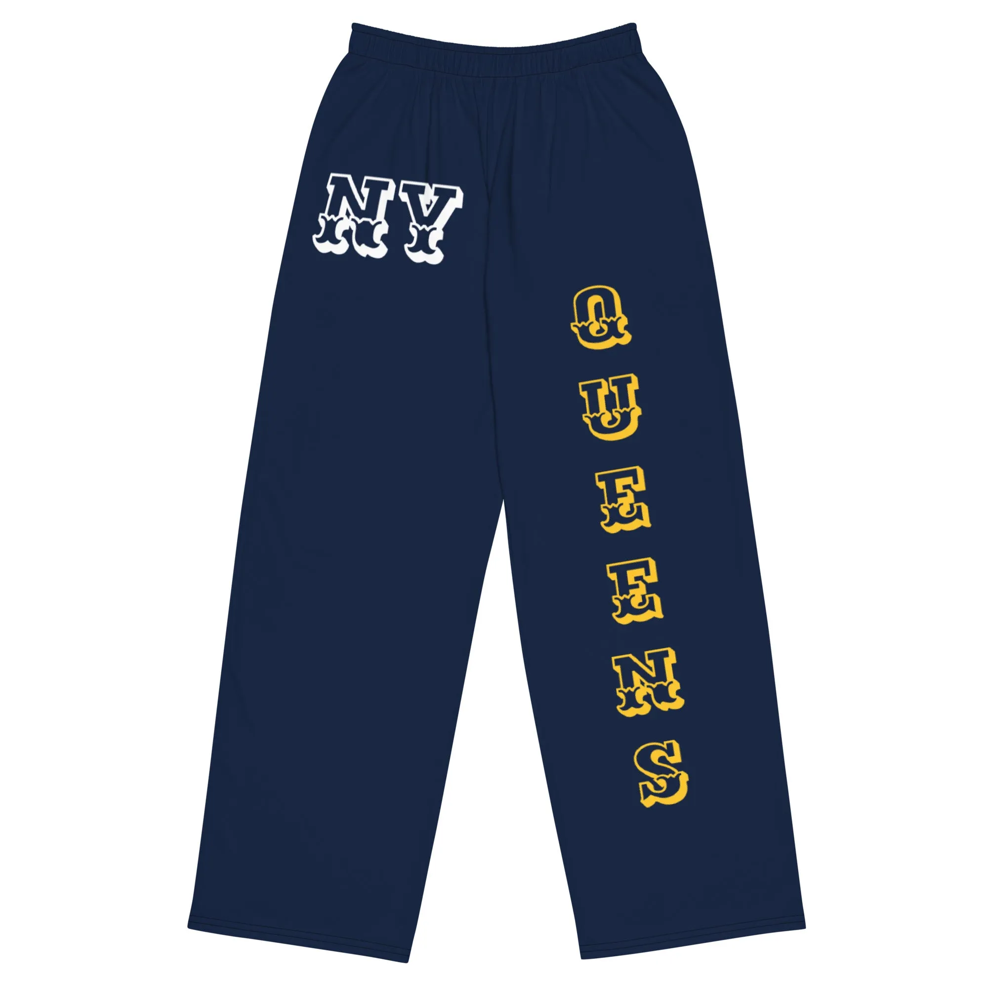DJD NY- "It's A Queens Thang" Unisex Wide-Leg Pants Navy/Yellow/White