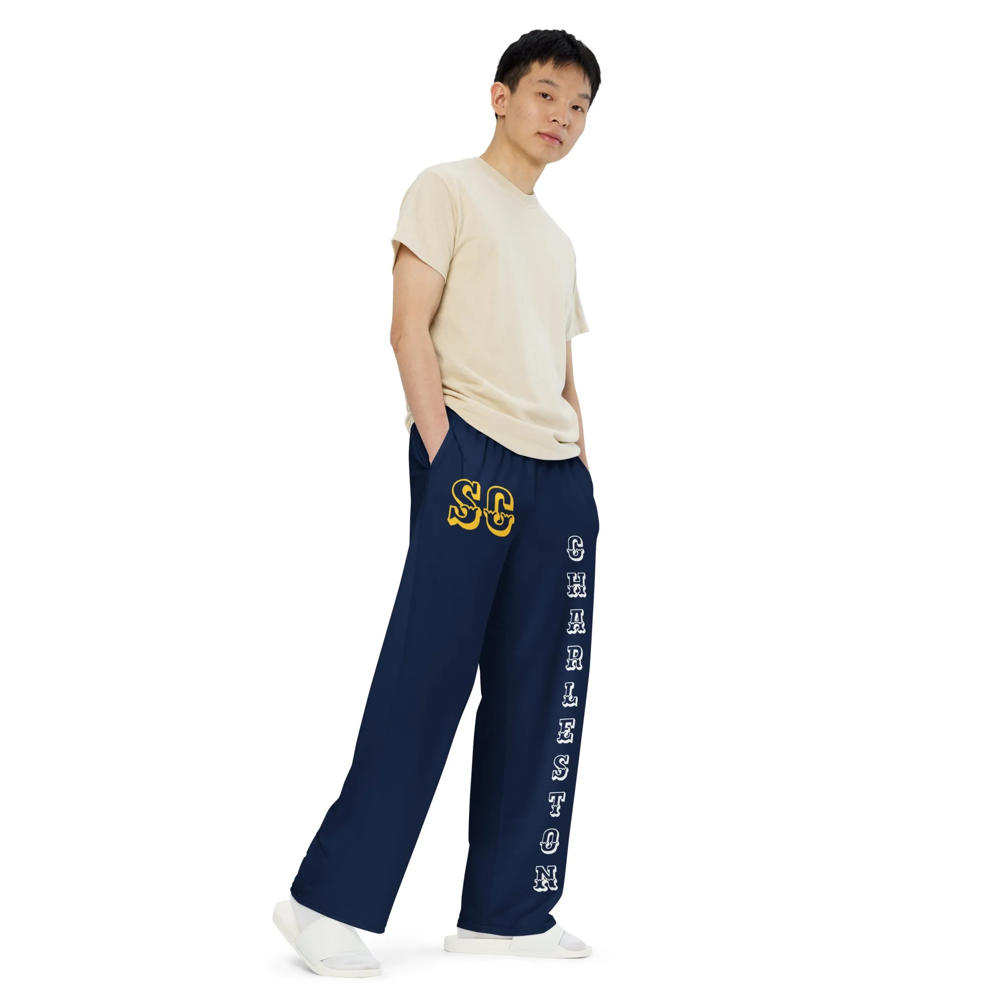 DJD SC- "It's A Charleston Thang" Unisex Wide-Leg Pants Navy/White/Yellow