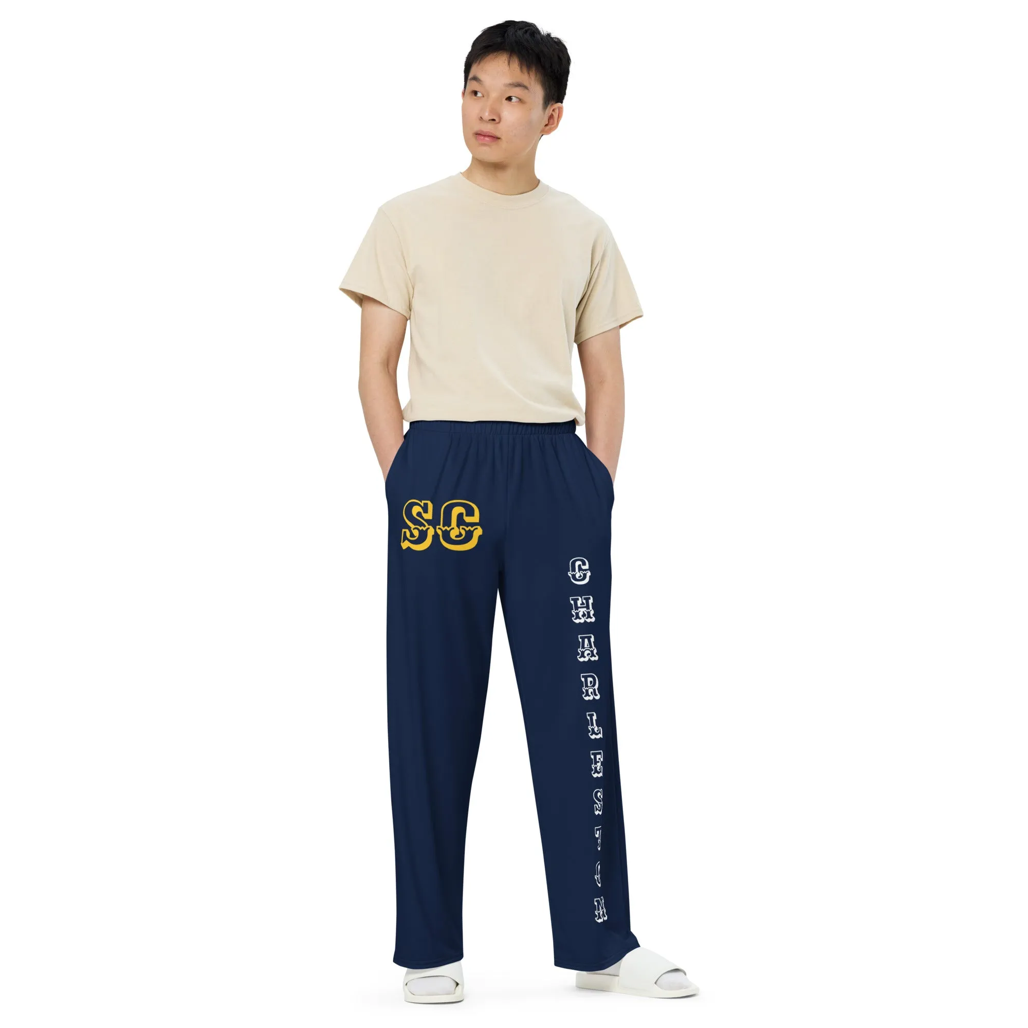 DJD SC- "It's A Charleston Thang" Unisex Wide-Leg Pants Navy/White/Yellow