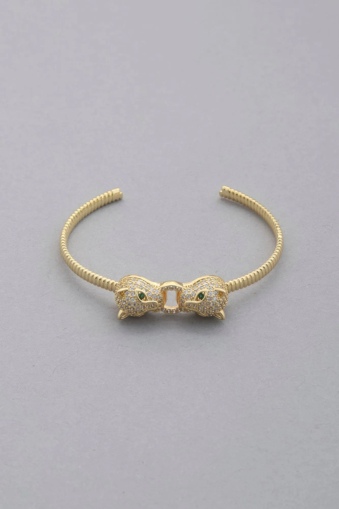 Double Leopard Head Metal Bangle Bracelet