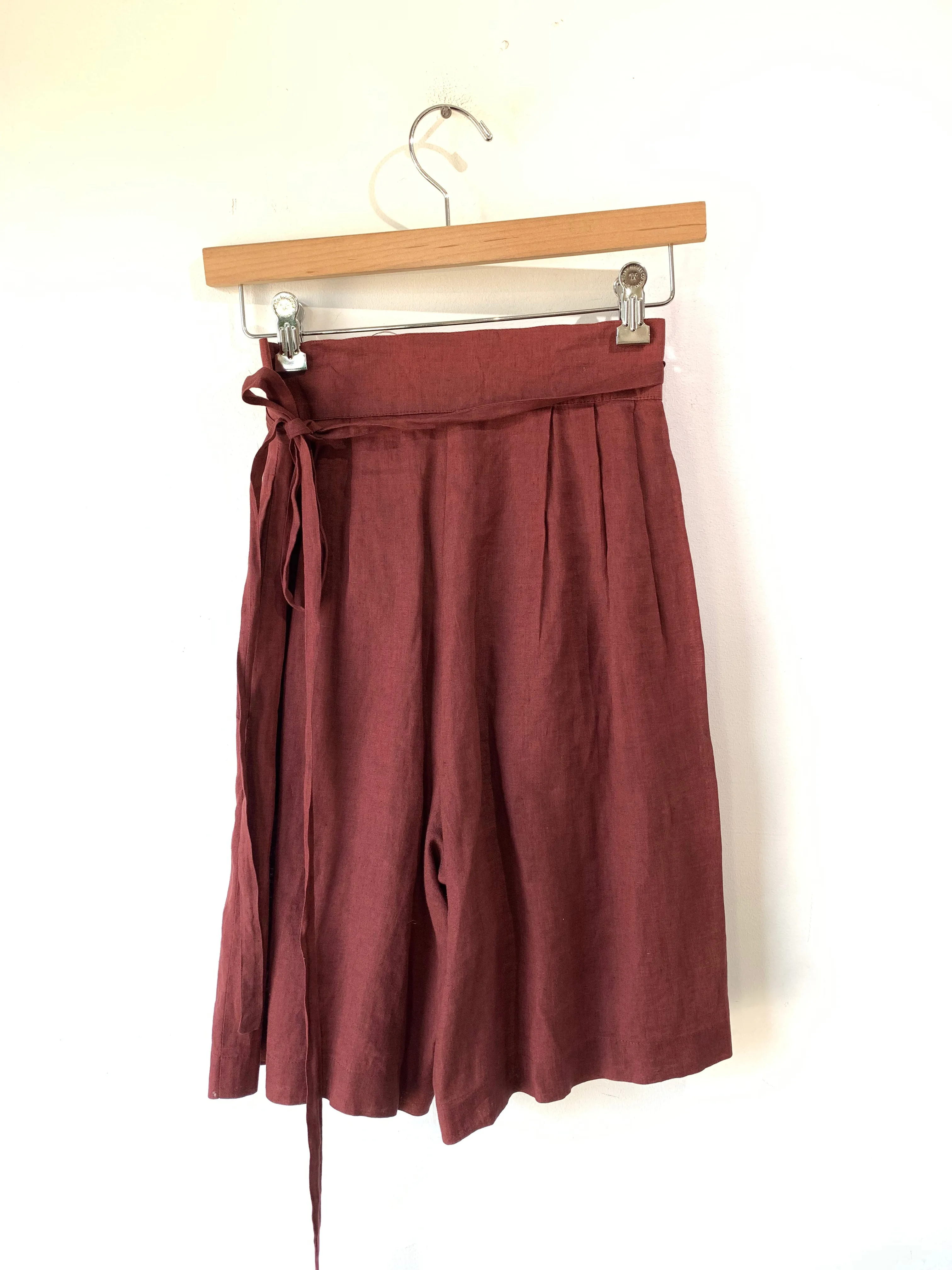 Dries Van Noten Maroon Linen Wrap Shorts