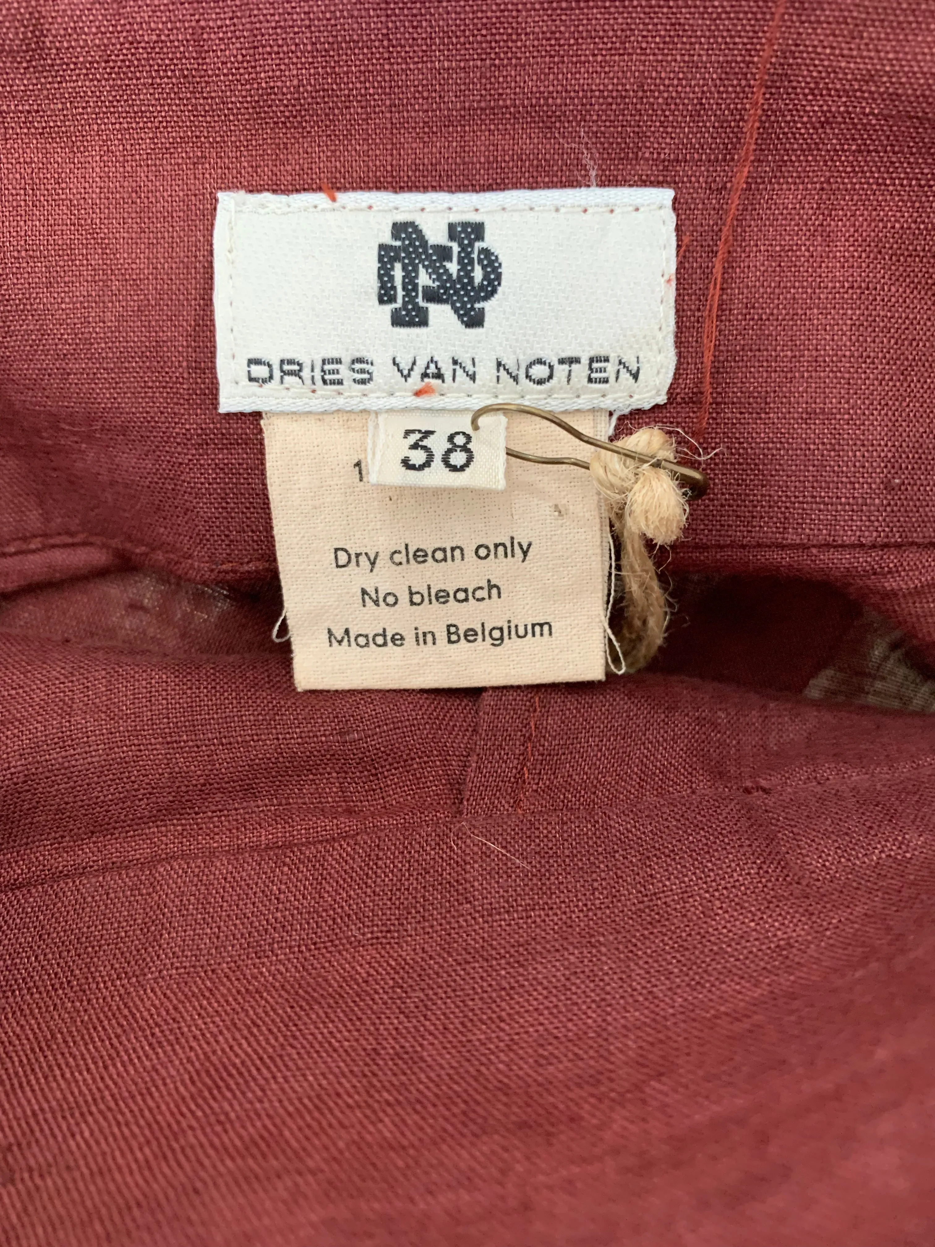 Dries Van Noten Maroon Linen Wrap Shorts