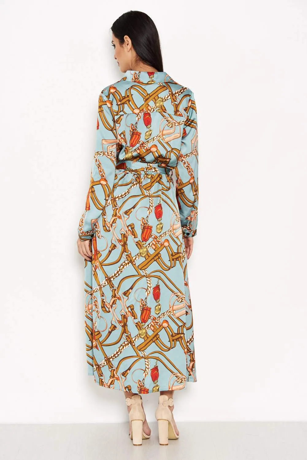 Duck Egg Printed Long Sleeve Shirt Dress