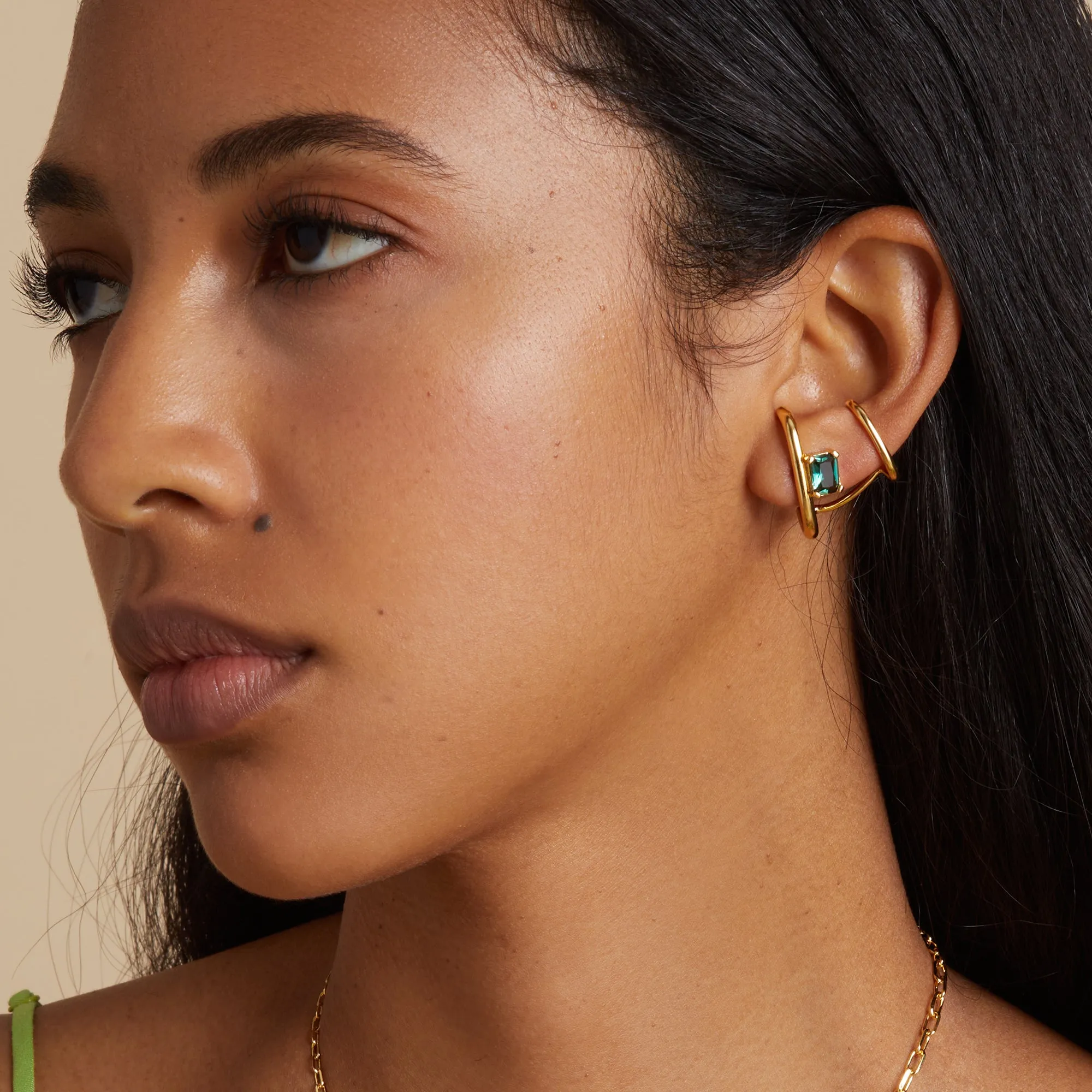 Duo Ear Cuff with Gemstone in Gold