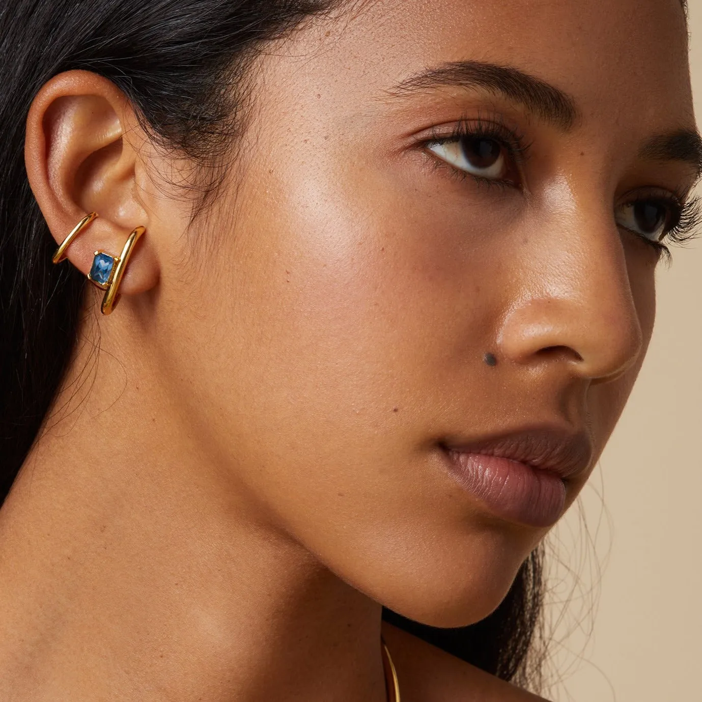 Duo Ear Cuff with Gemstone in Gold