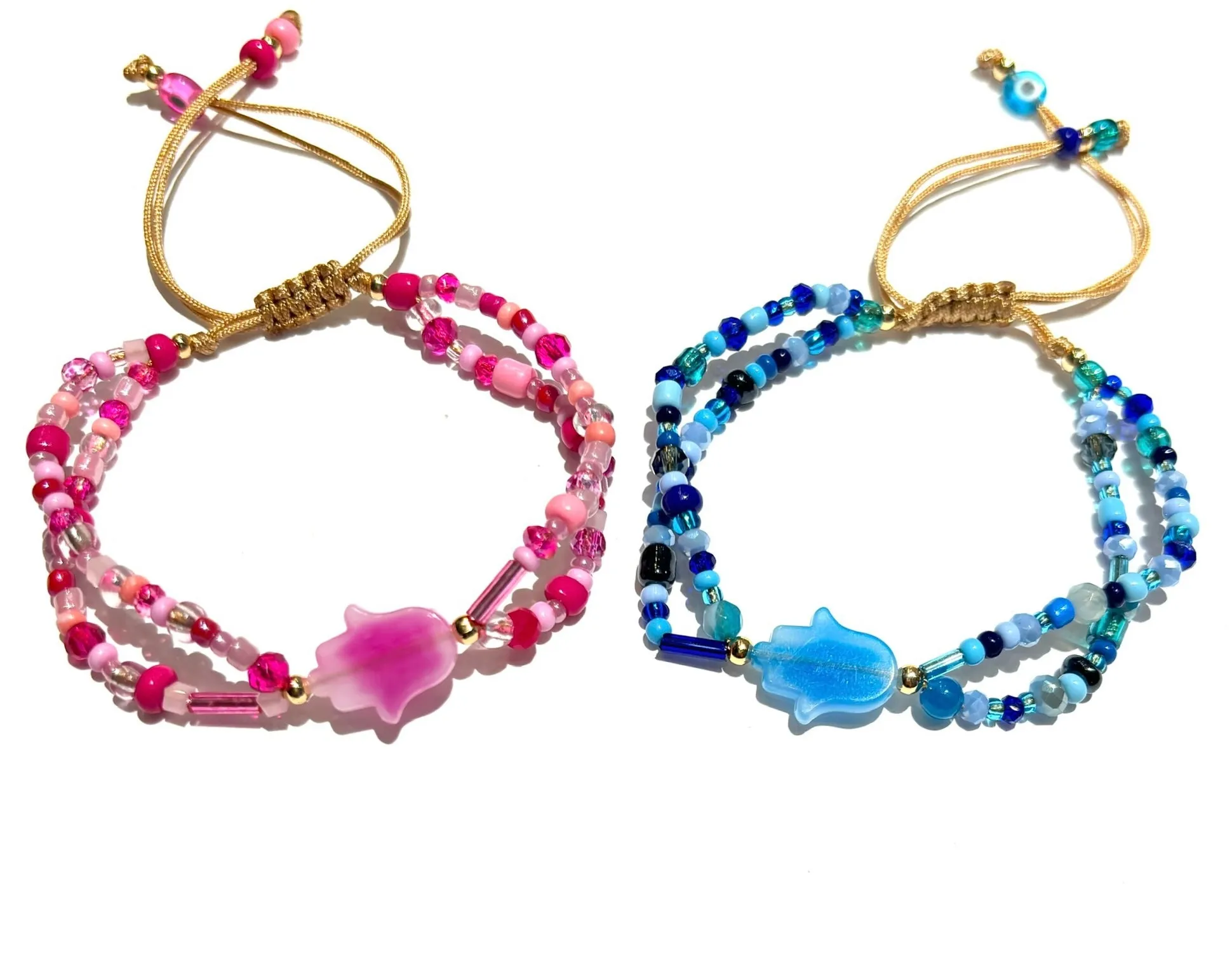 E-HC DESIGNS- Adjustable Bracelet Double Crystals w/ Hand Charm