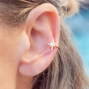 Ear Cuff Sunburst with Cubic Zirconia in Gold Vermeil (no piercing needed)