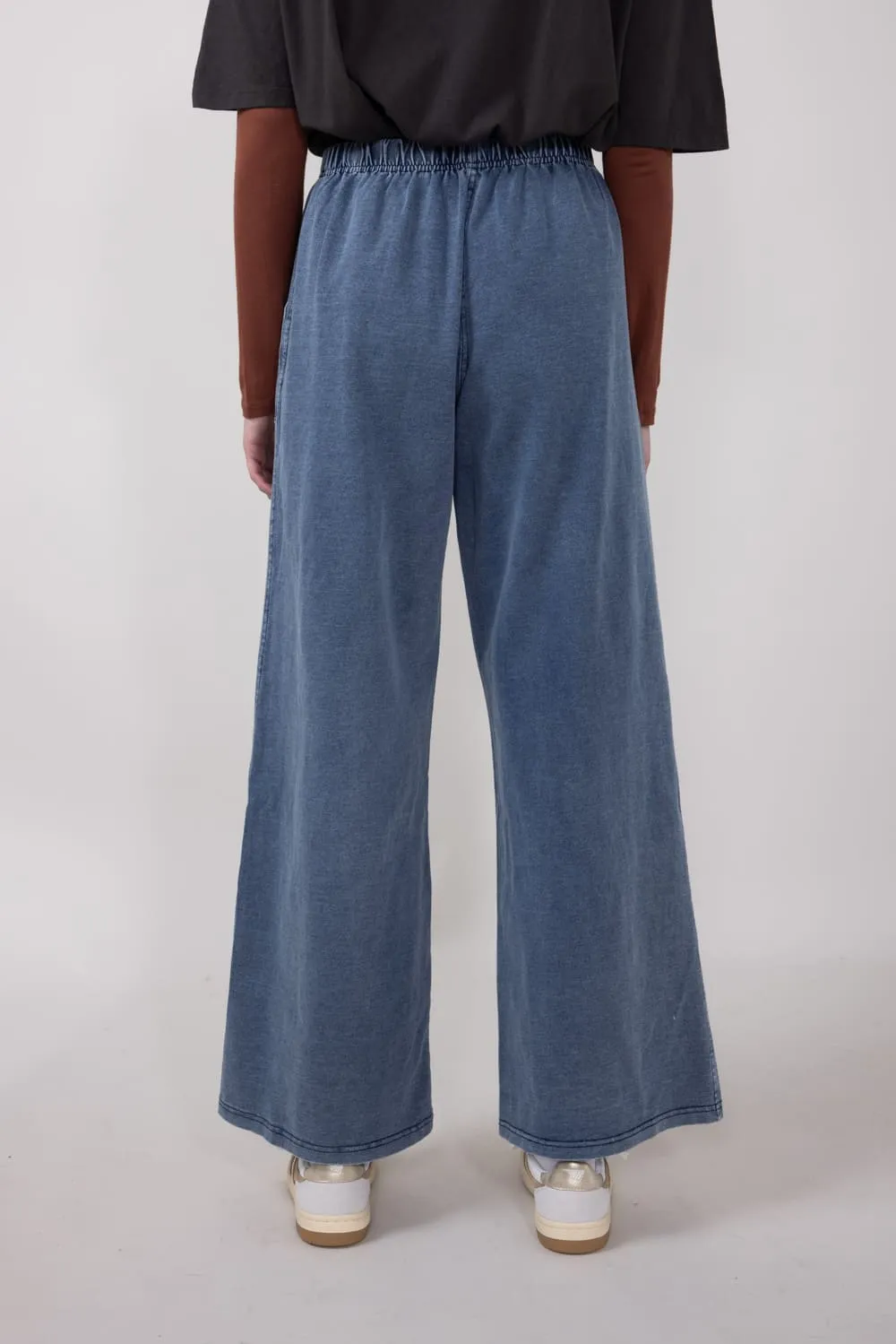 Elastic Waistline Straight Leg Pants for Women in Denim Blue | FP3364-DENIMBLUE