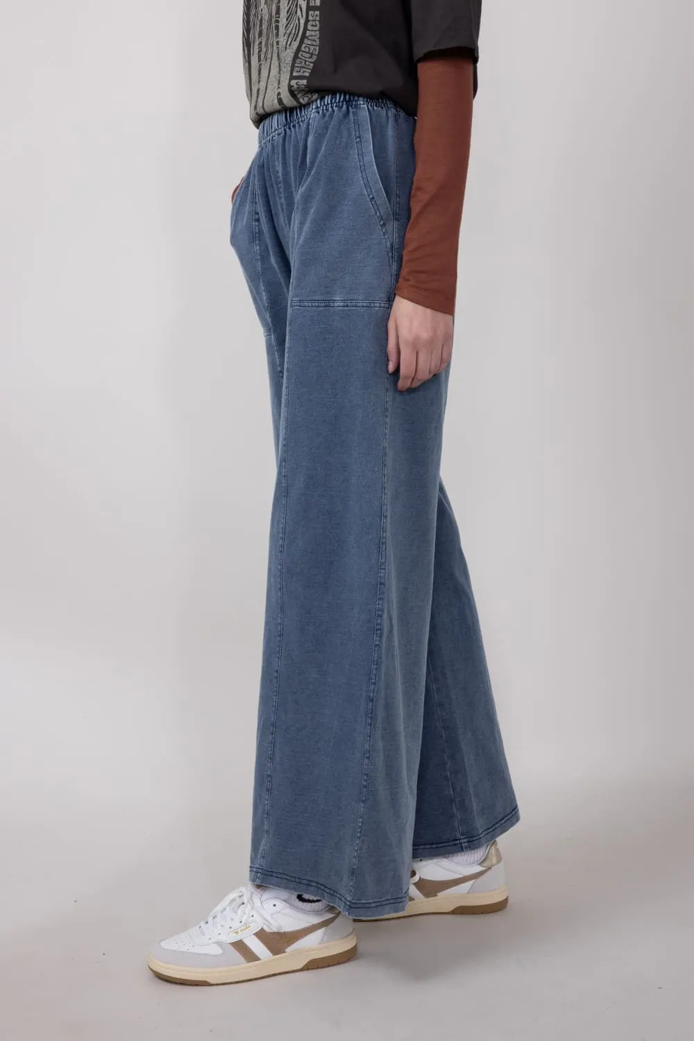 Elastic Waistline Straight Leg Pants for Women in Denim Blue | FP3364-DENIMBLUE