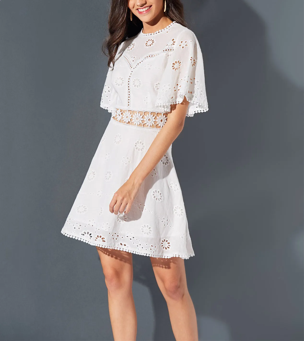 Embroidered Openwork Lace-paneled Halter Dress