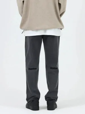 Embroidered Straight-Leg Denim Pants