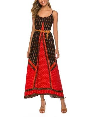 Ethnic Style Sling Printed Beach Holiday Dress